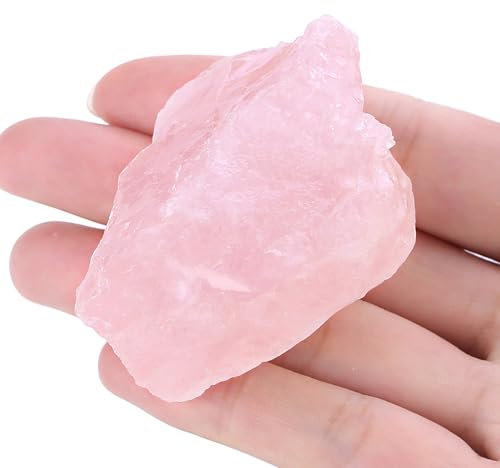 GUJOXILA Rosenquarz Große Kristalle Rohstein Naturstein Rosenquarz Stein Echt Kristall Premium Wassersteine Energiesteine Rosa Steine Reiki Esoterik Geschenke 4.5–5.5 cm