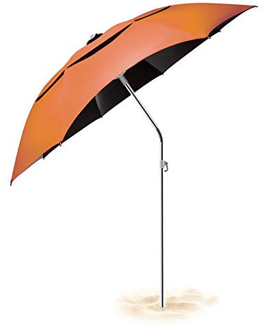 Buziba Parasol de plage avec ancre, abri solaire inclinable, résistant au vent UV 50+, parasol portable pour extérieur, patio, jardin, piscine, arrière-cour (orange), Couleur orange, grand
