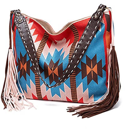 NICOLE & DORIS Handtasche Groß Damen Boho Tasche Schultertasche Shopper Damen Retro Umhängetasche Stoff Tote Handtaschen Ethnische für Alltag,Büro,Reise Muster 8