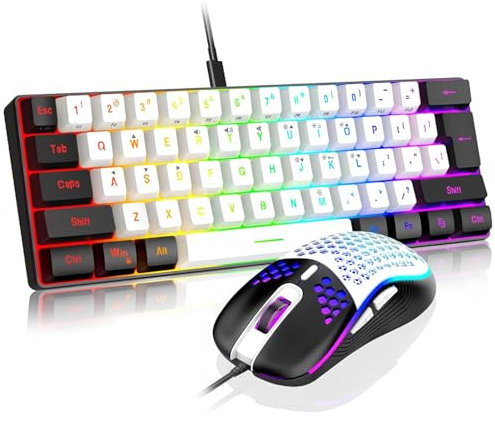 60% Gaming Keyboard and Mouse Combo, RGB Backlit Keyboard and Mouse Set, 61 Keys Mechanical Feeling Mini Keyboard, Ergonomic Optical Mice, Wired Gaming Set for PC, Desktop, Gamer