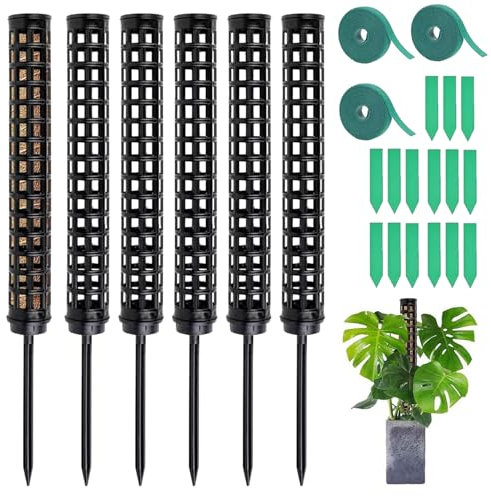 Herbst Monstera Rankhilfe, 6 Stück Moosstab Pflanzstab 150cm Pflanzstab Monstera mit 3 Rollen Klebeband + 15 Etiketten, Moosstab für Monstera Schwarz Rankhilfe Zimmerpflanzen