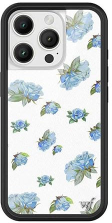 Wildflower Cases - Moonlight Rose, Compatible with Apple iPhone 16 Pro | Floral Blue White Dainty Cute Trendy - Protective Black Bumper, 4ft Drop Test Certified, Women Owned Small Business