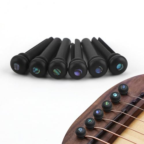 1 Set Guitar String End Ebony Bridge Pins Slotted Pure Ebony Tuning Pegs | Acoustic Guitar Replacement Kit with Abalone Dot Black Ebony Wood Shell Inlays High Quality 6Pcs