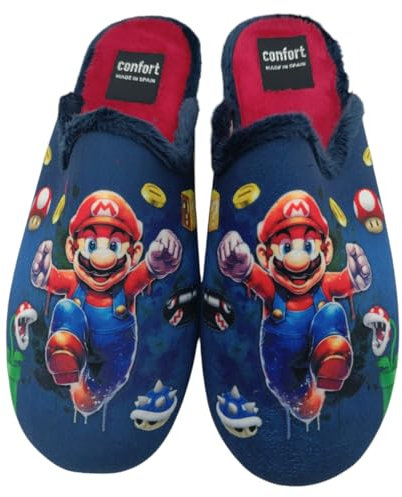 HECHO EN ESPAÑA Pantoufles antidérapantes pour enfant et homme, pantoufles détalonnées, chaussures d'intérieur, blanc, Mario, 43 EU