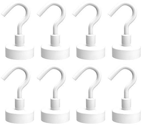 Yitobici Magnethaken, Gross Magnetischer Halter Einsatzbereich Küche,Super Starker Magnete mit Haken, 16mm, 8 Magnet Haken, Weiß