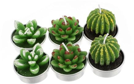 RORPOIR Set Di 6 Candele Tealight A Forma Di Cactus Fatte A Mano in Cera Di Paraffina Antifumo Per Decorazioni Domestiche.
