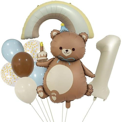 DazzJoy Bär Geburtstagsdeko 1 Jahr Junge, Luftballon Deko 1. Geburtstag Junge Mädchen, Bären Deko Geburtstag 1 Jahr Junge