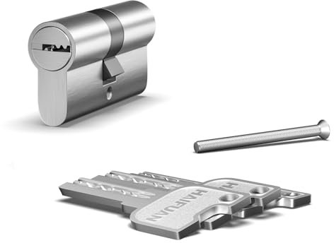 1 pezzo di cilindro con nucleo in ottone europeo da 30/30 mm, chiave laterale doppia con 3 chiavi in ottone, anti-snap, anti-bumping, colore nichel spazzolato (K-60-NB)