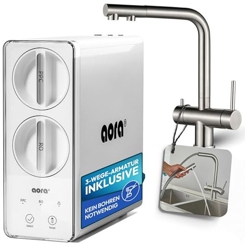 GT600 Umkehrosmoseanlage + 3-Wege-Edelstahl-Armatur OHNE bohren – Osmose Wasserfilter mit 8-Stufen-Filtration & Filterwechsel in 3 Sek. – Osmoseanlage Untertisch + tanklosem RO System - Nora