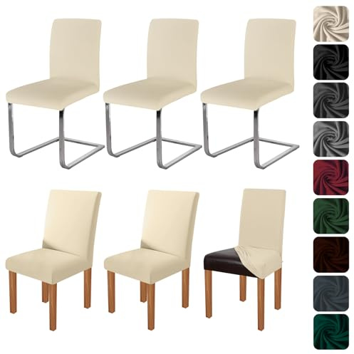 jabeick Elastische Stuhlhussen 6er Set Stuhlbezug Stretch Hussen für Esszimmer Abnehmbarer Waschbarer Stuhlbezüge Stühle Schutz für Küche Restaurant Hotel Bankett Hochzeit (Beige)