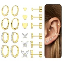 10 Paar Ohrringe Gold Silber Set Helix Piercings Chirurgenstahl Medizinische Ohrstecker und Creolen Piercing Ohr für Damen Hypoallergene Conch Tragus Piercing Gold Schmuck Set Gold Schmetterling