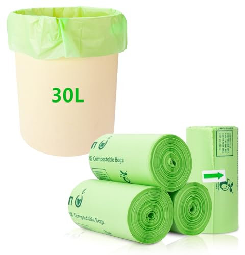 JelKen 60 Biodegradable Bin Liners 30L with Drawstring Tie Handle, Food Waste Bags Strong Trash Bags (57 x 68cm)