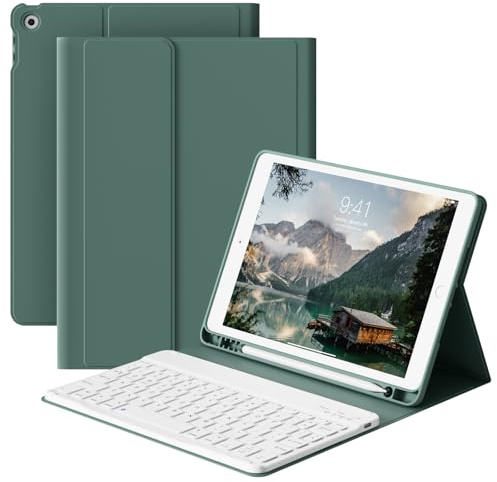 ZOPSGYU iPad 9th/8th/7th Gen Case with Keyboard, Silicone Cover, Dark Green