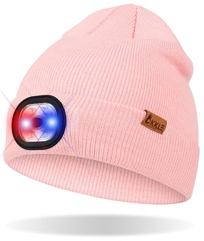 OKKLE LED Mütze mit Licht, USB wiederaufladbare LED Beanie, 3 Modi (Starklicht/Schwachlicht/Warnblinken), ideal zum Gassigehen,Joggen, Camping, Angeln, Herren Damen Geschenke