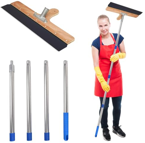 Großflächenrakel Zahnspachtel, 560mm Flächenrakel Stehrakel Doppelseitige Edelstahl Zahnschiene mit Softgriff Stielhalterung 160cm Höhenverstellung für Bodenbeschichtung Ausgleichsmasse