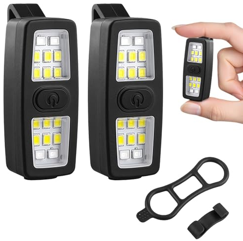 flintronic 2 Stück LED Clip Lampe, Klein Clip-on-Taschenlampe, USB Wiederaufladbar, 600 Lumen, 7 Beleuchtungsmodi, Nacht Clip Lauflicht für Laufen Joggen Camping Wandern Klettern (Schwarz)