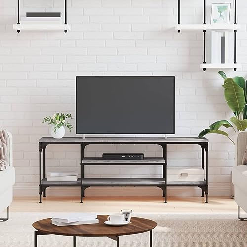 IBUQDDV TV-Schrank Grau Sonoma 121x35x45 cm Holzwerkstoff & Eisen Industrial Style mit Regalböden und robuster Oberplatte für Mediengeräte Stauraum Möbel