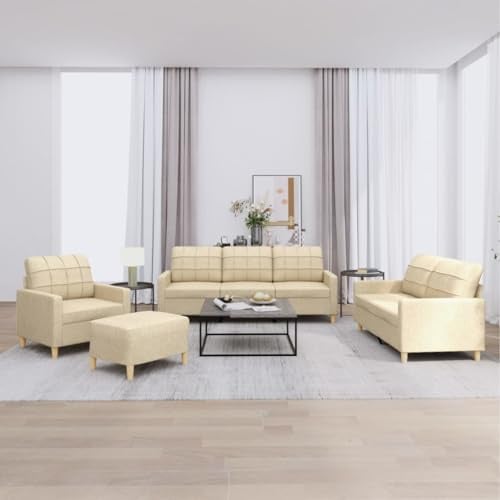 Refined Sofagarnitur Sessel Couch Sofa Wohnzimmersofa mit Armlehnen Couchgarnitur Designsofa Sitzmöbel Polstermöbel 4-TLG. Sofagarnitur mit Kissen Creme Stoff