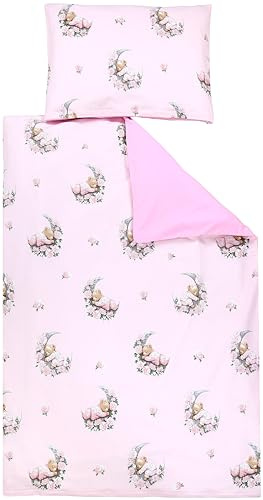 TupTam Kinder Bettwäsche Set Babybettwäsche Bettbezug 100 x 135 120 x 90 Kissenbezug 40 x 60 Jungen Mädchen 2-TLG, Farbe: Bären/Blumen/Mond/Rosa, Größe: 120x90 cm