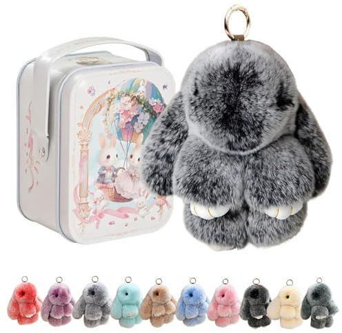 Porte-clés Lapin en Peluche, Adorable Porte-clés Lapin Tout Doux avec Boîte en Métal, Porte Clé Pâques Breloque Lapin pour Sacs, Cadeau de Pâques