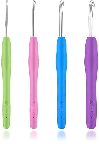 4Stück Häkelnadel Set(2/3/4/5 mm) – ergonomische Metall-Häkelnadeln mit bunten Silikongriffen(14 cm) – für unvergleichlichen Komfort & präzise Kontrolle