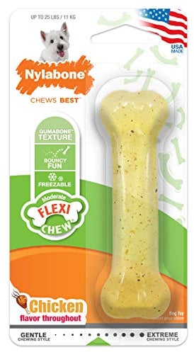 Nylabone, Mässiger Kauknochen für Hunde, Flexibler Kauknochen, Hühnergeschmack, klein, geeignet für Hunde bis zu 11kg