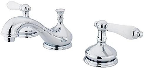 Kingston Brass KS1161PL Heritage Widespread Lavatory Faucet with Porcelain Lever Handle, Polished Chrome