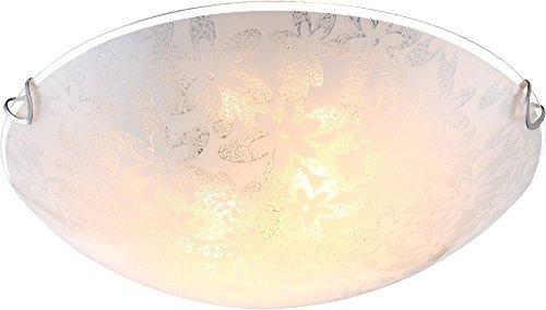 Elegante Deckenleuchte Metall weiß Glas opal satiniert mit Blumendekor Globo TORNADO 40463-2