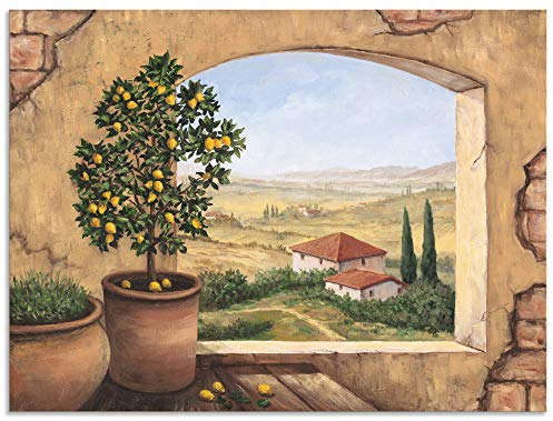 ARTland Wanddeko Wandbild Alu Verbundplatte für Innen & Outdoor Bild 120x90 cm Fensterblick Fenster Toskana Italien Landschaft Aussicht Malerei T5ZG