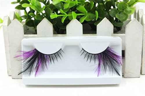 JYtop Lot de 4 paires de faux cils en plumes véritables pour fête d'Halloween Violet