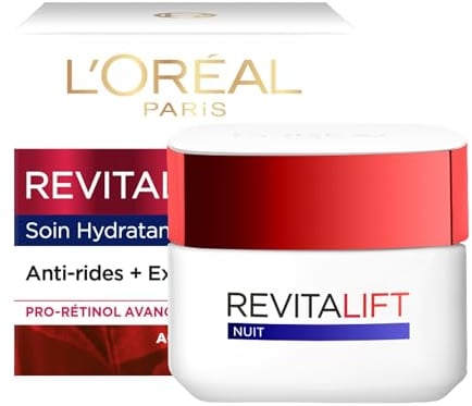 L'Oréal Paris - Feuchtigkeitsspendende Nachtpflege für das Gesicht Anti-Aging – Anti-Faltencreme, extra straff & belebend – angereichert mit Pro-Retinol & Fibrelastyl – für alle Hauttypen – Revitalift