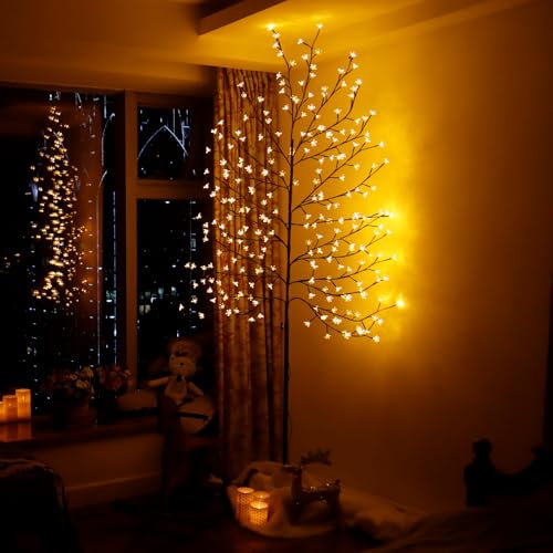 CCLIFE Arbre Lumineux Interieur LED de Noel Extérieur Lumineuse, Lampe Cerisier avec Fonction de Mémoire, Blanc Chaud, IP44, 220 cm, 240 LED, CushHom