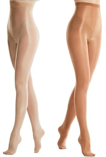 RICHTOER 2 pares de calcetines moldeadores, calcetines de aceite, medias de seda brillante, medias de danza, Champán y nude, Talla única