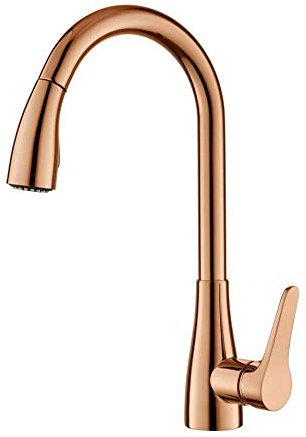 YAWEDA Rose Gold Pvd Clour Pull Out Kitchen Faucet Mixer Tap Single Hole Bar Deck Mounted