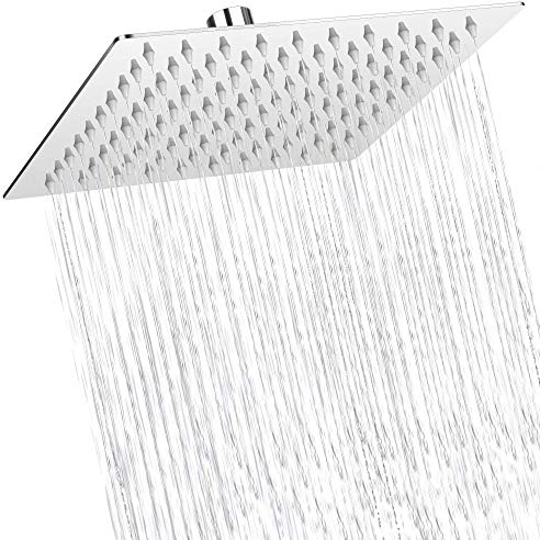 COMLIFE Soffione Doccia Quadrato, Soffione Doccia a Pioggia Ultrasottile 304 Acciaio Inox ad Alta Pressione con Getti In Silicone Accessori Bagno, 8 Pollici