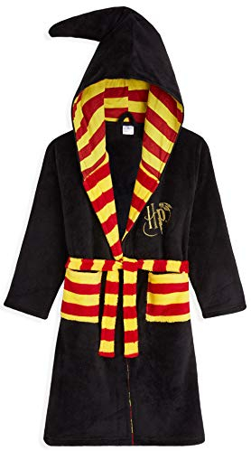Harry Potter Robe De Chambre Polaire Enfant - Peignoir Pilou Noir Avec Capuche Magicien Gryffondor - Taille Unisexe Garcon Ou Fille 7-14 Ans (Noir, 13-14 Ans)