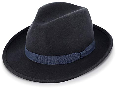 fiebig Fedora Wollfilzhut | Bogart Filzhut für Damen und Herren | Klassischer Sitz im Sommer und Winter | Classic Hat Made in Italy (56-M, Marineblau)