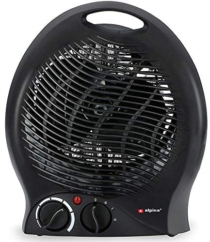 Bakaji Caldobagno Stufa Elettrica Potenza 2000 Watt Termoventilatore 2 Potenze con Termostato Regolabile + Funzione Ventilatore Freddo e Manico per il Trasporto Dimensione 13 x 13 x 29 cm (Nero)