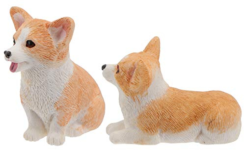 2Pcs Harz Tier Hund Figuren Corgi Tier Hund Charakter Spielzeug Sitzen Liegen für Kuchen Topper Geburtstag Ostern Eier Anlage Automobil Ornament