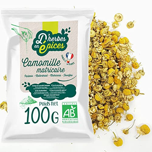 D'HERBES EN EPICES | Fleur de Camomille bio 100g | Tisane et infusion bio en vrac | Certifié biologique