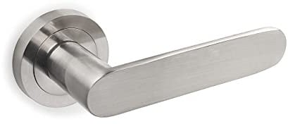 Emuca - Maniglie porta interna, coppia di maniglie per porta da interno con rosetta D.50 mm, Alluminio, Nickel satinato.