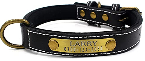 Weich Gepolstertes Hundehalsbänder und Leine Personalisierte Leder mit Namen und Telefonnummer Schwarz Welpen Halsband für Kleine Mittlere Große Hunde S 1,3 cm Breit Verstellbar 27-33 cm