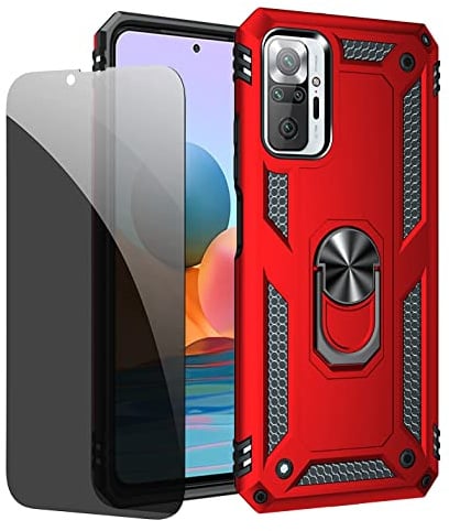 JOYTAG cover per Xiaomi Redmi Note 10 Pro Rosso Custodia con Privacy Pellicola Protettiva Vetro Temperato