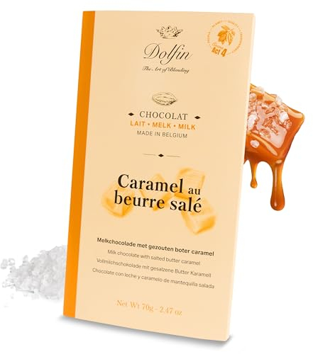 DOLFIN 3er-Pack Vollmilch-Schokolade mit gesalzenem Butter-Karamell - Belgische Schokolade, cremige Karamellcreme, Dulce De Leche, Puffreis - Premium-Süßigkeiten - Hergestellt in Belgien, 210 g