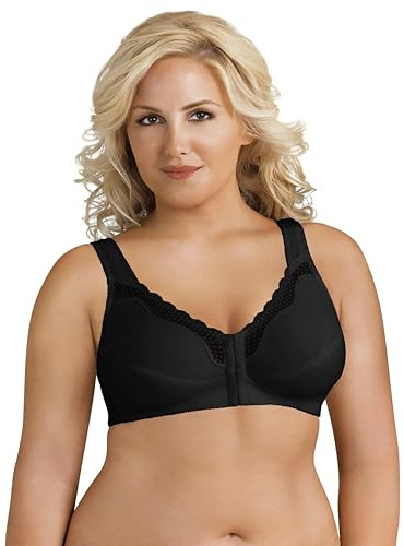 Exquisite Form Women's Front Close Cotton Posture Bra 5100531 Full Coverage, Sheer, Black, 36D