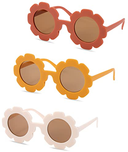 Berkelen Lunettes de Soleil Fille 3 Pièces Fleur Forme Fleur Lunettes Rondes Mignonnes Lunettes De Soleil FêTe pour Extérieur Plage Accessoires de Fête (Couleur A)