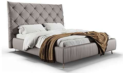 KAWOLA Bett Polsterbett Doppelbett Ehebett ANNY Leder Bett hochwertiges Leder Bett 140 x 200-160 x 200-180 x 200-200 x 200 mit Kopfteil aus Leder bezogen grau 160x200cm