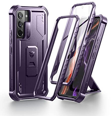 Dexnor Full Body Case for Samsung Galaxy S22【Double front frame & Kickstand 】, Bumpershock Technology Drop Protection Rugged Phone Cover Shockproof Protective Bumper Case - Phantom Purple