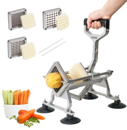 Anatole Coupe-Frites Professionnel avec 6mm 9 mm 13 mm Lames en Acier Inoxydable Coupe Pommes de Terre Frites Manuel Trancheuse de Légumes Commerciale avec Ventouses pour Carotte Oignon Pomme