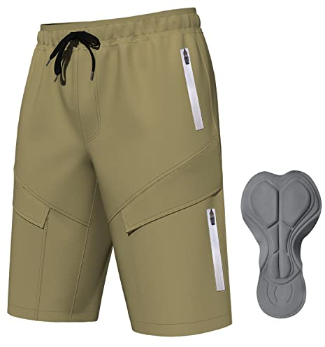 Logas MTB Herren Radlerhose,Herren Mountainbike Shorts Atmungsaktiv Radhose ,MTB Shorts für Männer mit 6 Taschen,Khaki,XXL